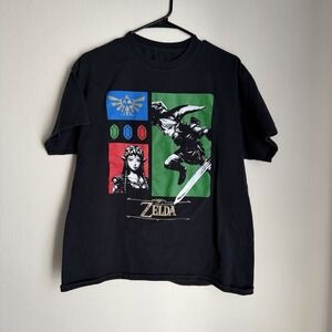 Nintendo Zelda T Shirt Mens Large Black Link Triforce Gamer Tee